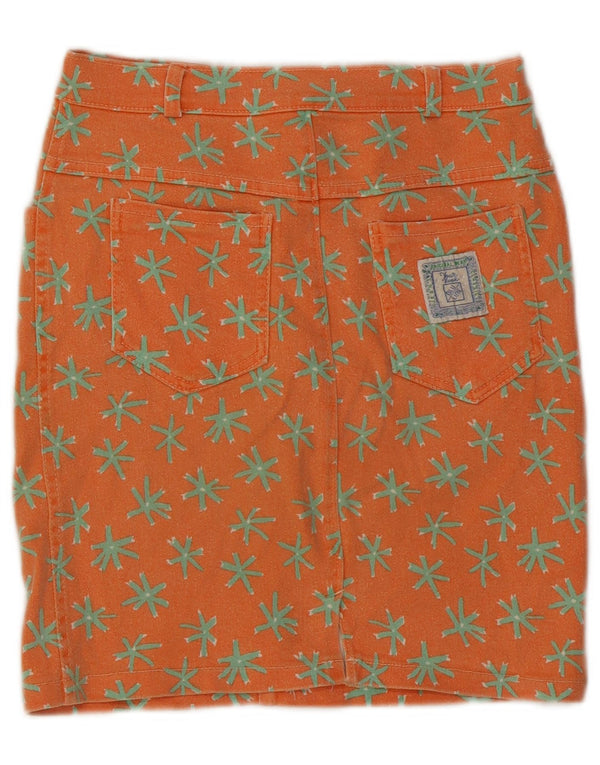 Gonna di jeans vintage da donna con motivo astratto IT 44 medio W28 cotone arancione