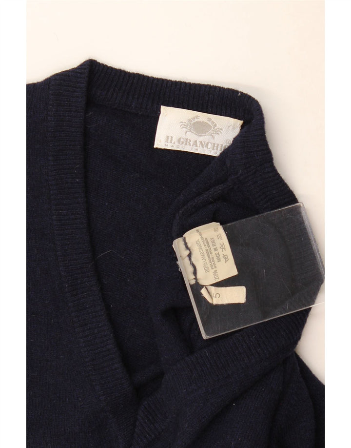 Maglione da uomo con scollo a V Il Granchio, grande lana d'agnello blu navy