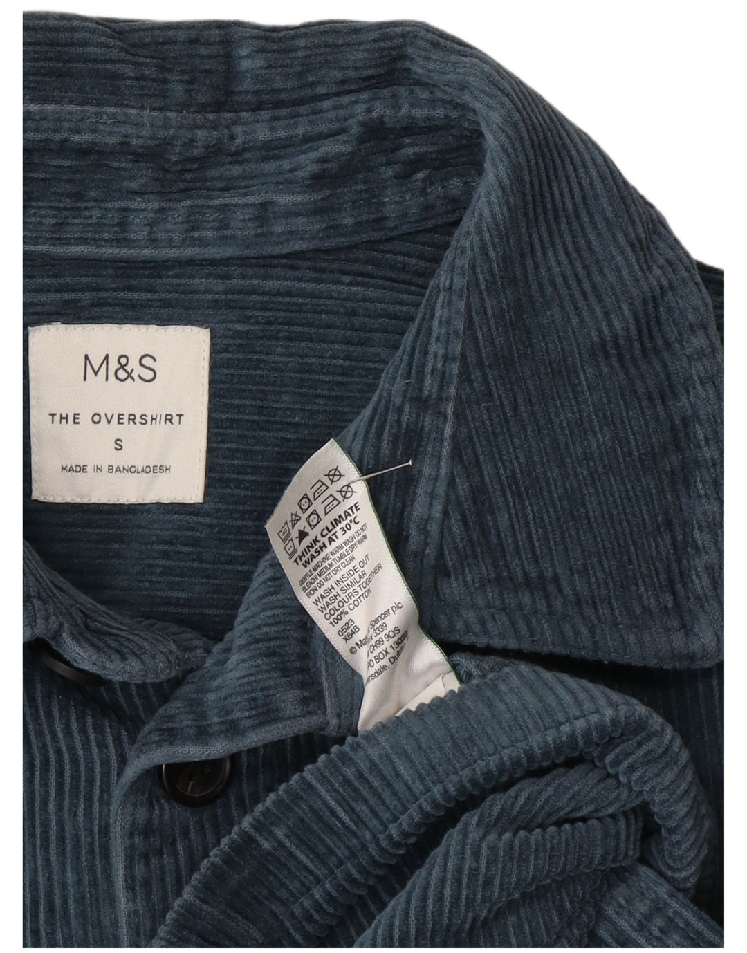 Marks & Spencer Camicia da uomo in velluto a coste piccola in cotone blu