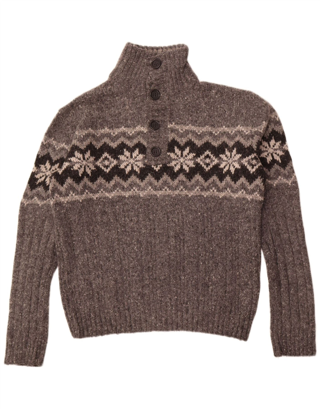 Marks & Spencer Maglione da uomo con collo a bottoni Grande lana Fair Isle grigia