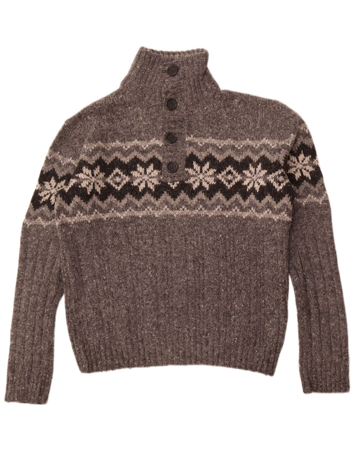 Marks & Spencer Maglione da uomo con collo a bottoni Grande lana Fair Isle grigia