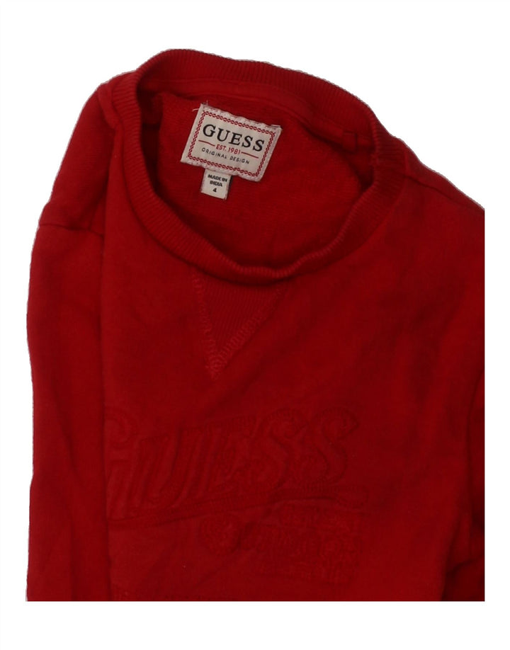 GUESS Boys Graphic Sweatshirt Jumper 3-4 Years Red Vintage Guess and Second-Hand Guess from Messina Hembry 