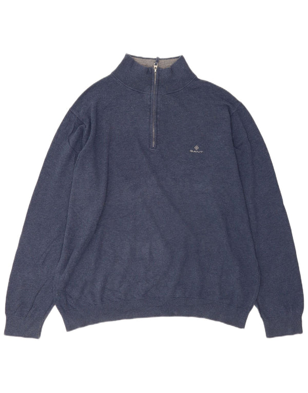 Gant Maglione da uomo con zip e collo 2XL in cotone blu navy