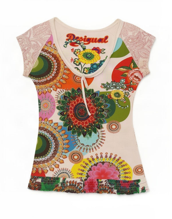 Desigual T-shirt grafica da donna Top UK 12 Medium multicolore floreale