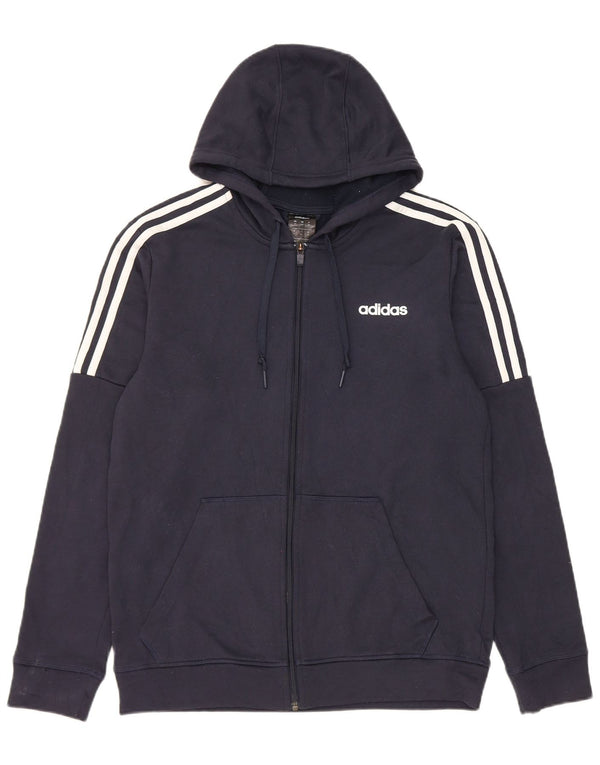 Maglione con cappuccio e zip Adidas Climalite da uomo medio in poliestere blu navy