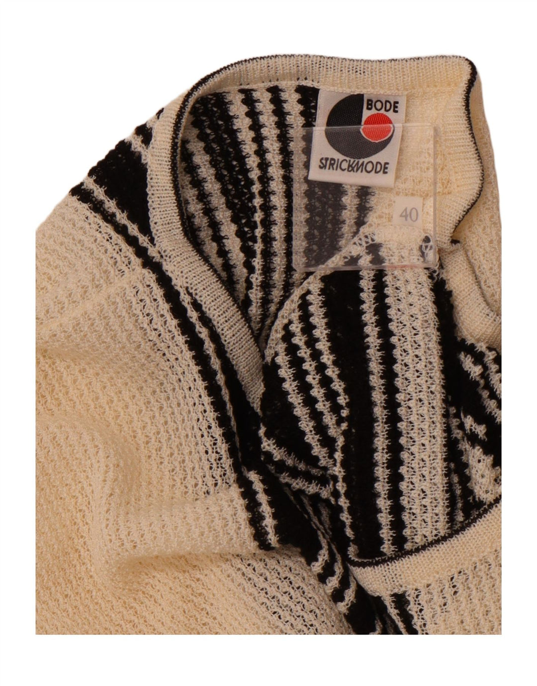 BODE Maglione da donna con scollo a barca EU 40 medio a righe bianco sporco