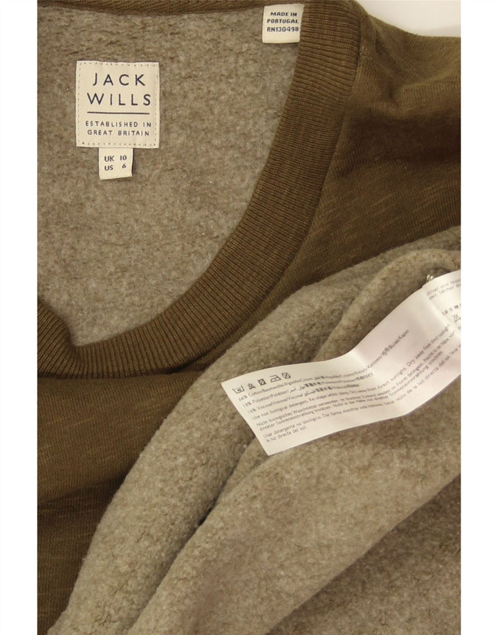 JACK WILLS Felpa oversize da donna Maglione UK 10 Piccolo cotone kaki