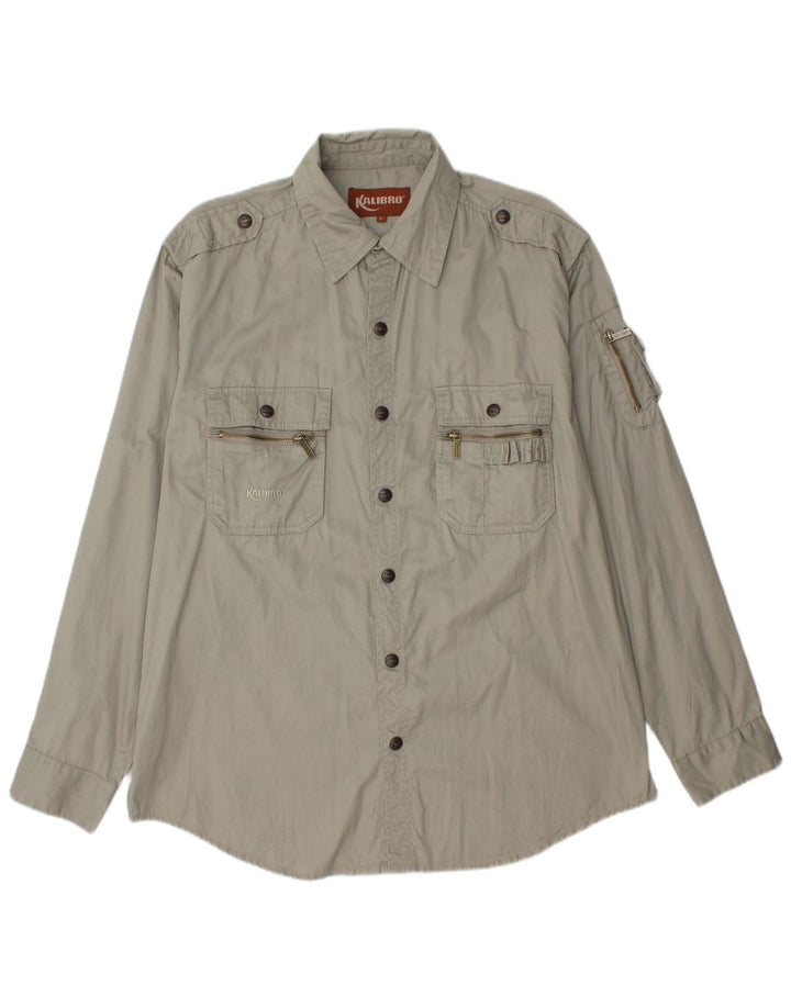 Camicia militare vintage da uomo grande in cotone kaki