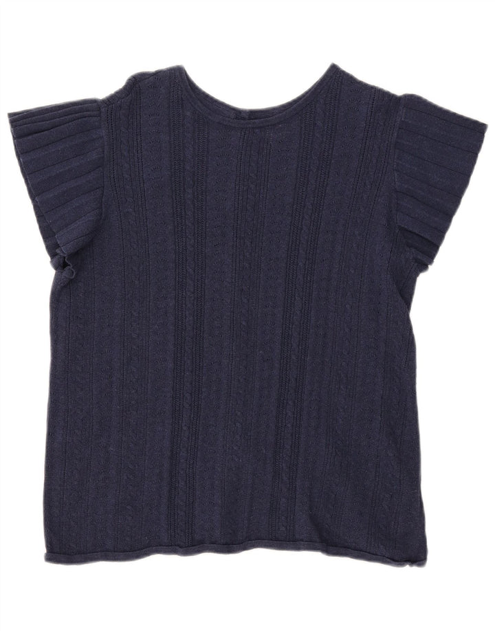 Fat Face Womens Knit Blouse Top UK 14 Large Navy Blue Cotton