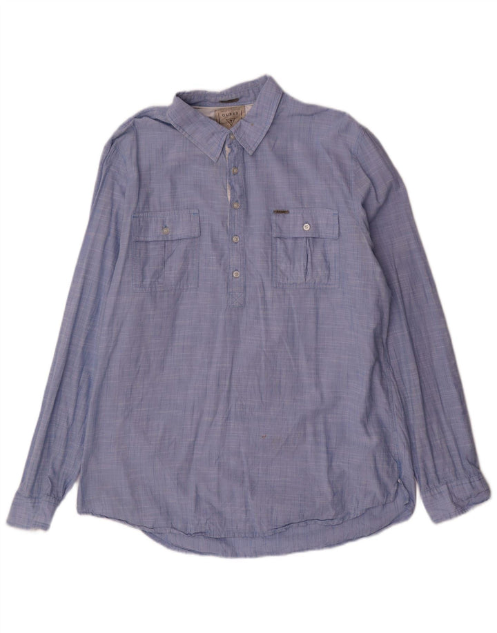 Camicia pullover da uomo vestibilità regolare Guess XL in cotone blu