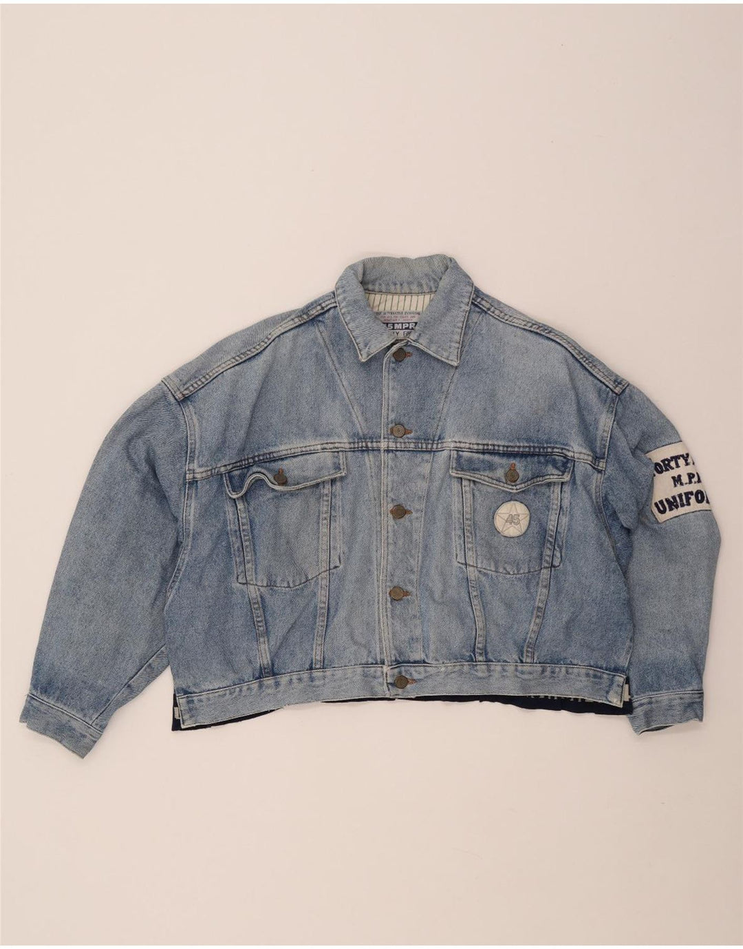 Giacca in denim con grafica corta UNIFORM da donna UK 14 grande blu