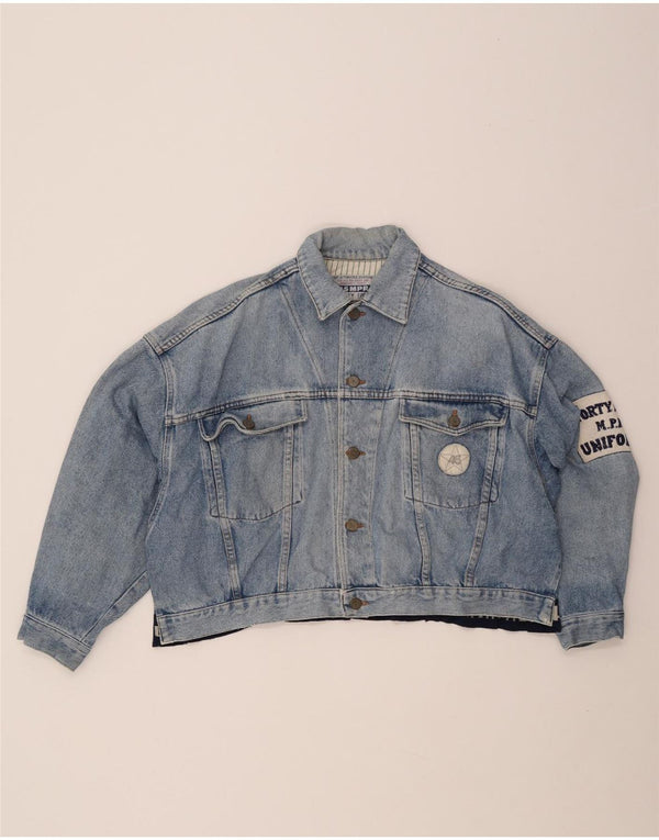 Giacca in denim con grafica corta UNIFORM da donna UK 14 grande blu