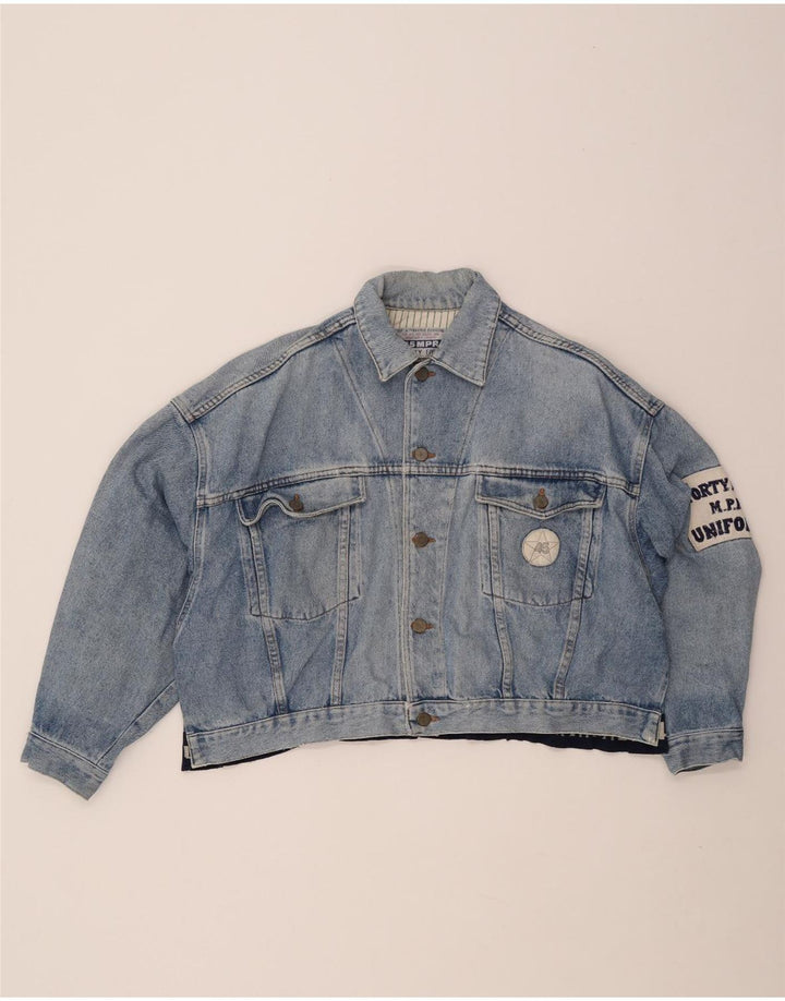 Giacca in denim con grafica corta UNIFORM da donna UK 14 grande blu