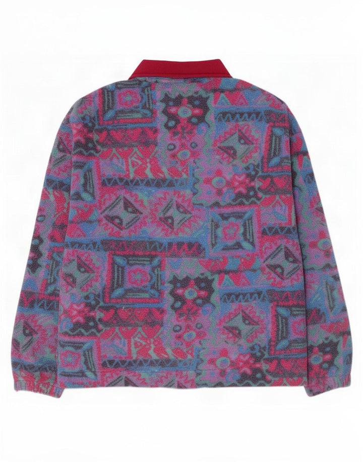 Giacca in pile oversize da donna vintage UK 10 piccola geometrica multicolore