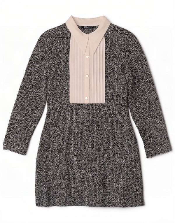 Abito tubino Zara da donna con maniche a 3/4 UK 6 XS cotone chiazzato grigio