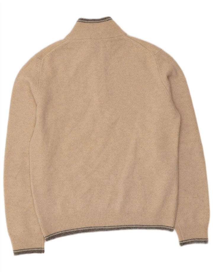 Maglione da uomo con zip e collo Henry Cottons in lana vergine a righe beige medio