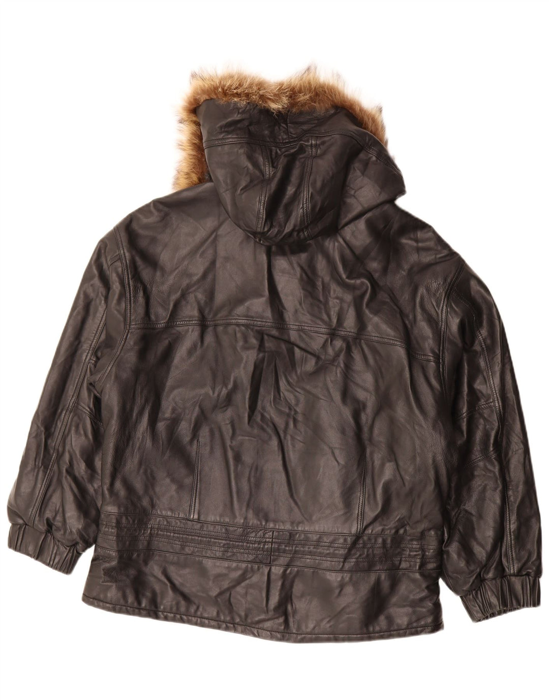 Giacca in pelle oversize con cappuccio da donna vintage IT 48 XL in pelle nera
