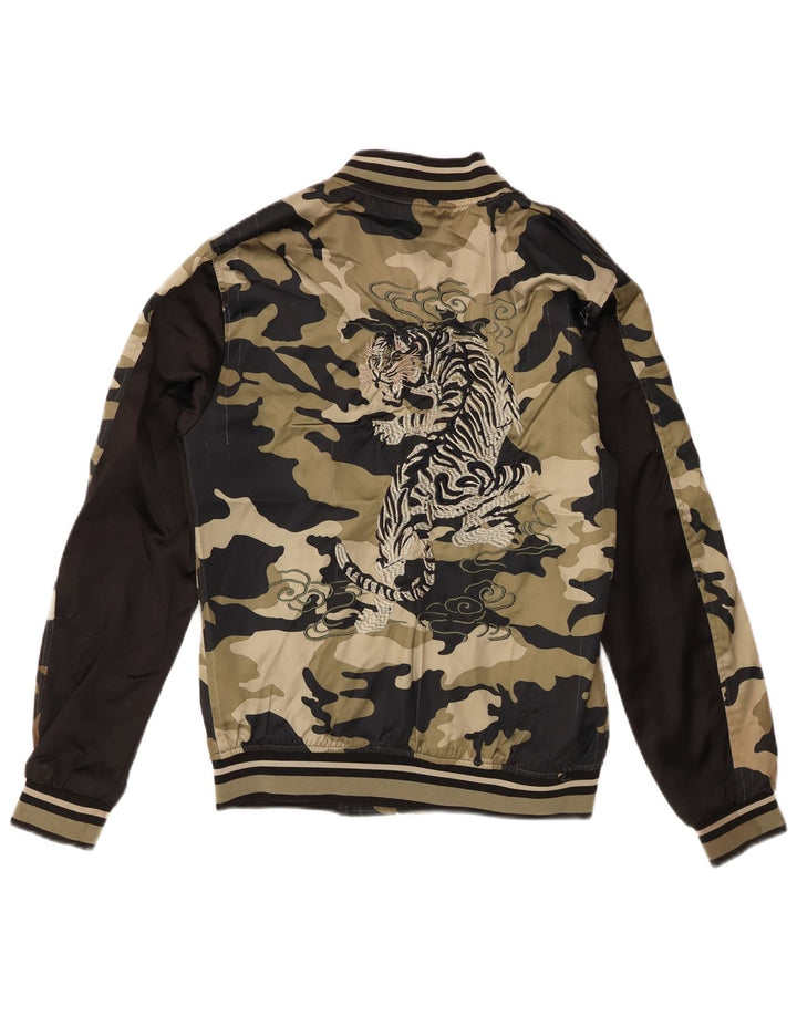 Giubbotto bomber grafico da uomo Zara UK 38 Poliestere mimetico kaki medio