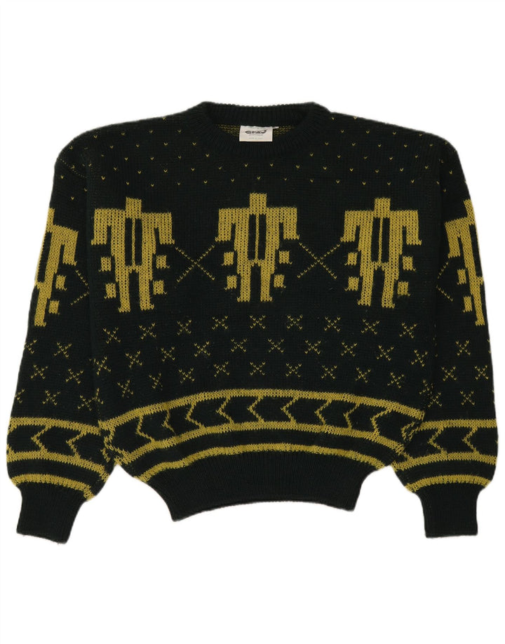 CIAO Maglione girocollo da uomo in lana verde Fair Isle grande
