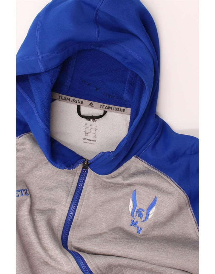 ADIDAS Mens Climawarm Zip Hoodie Sweater Large Blue Colourblock Polyester Vintage Adidas and Second-Hand Adidas from Messina Hembry 