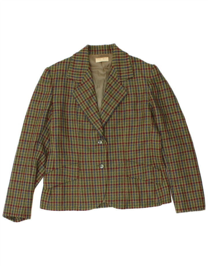 Set gonna vintage da donna a 2 bottoni in 2 pezzi UK 12 medio W26 a quadri kaki