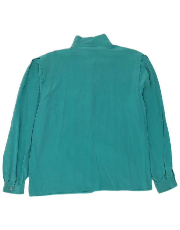 Camicetta Camicia Vintage da Donna IT 44 Turchese Medio Seta