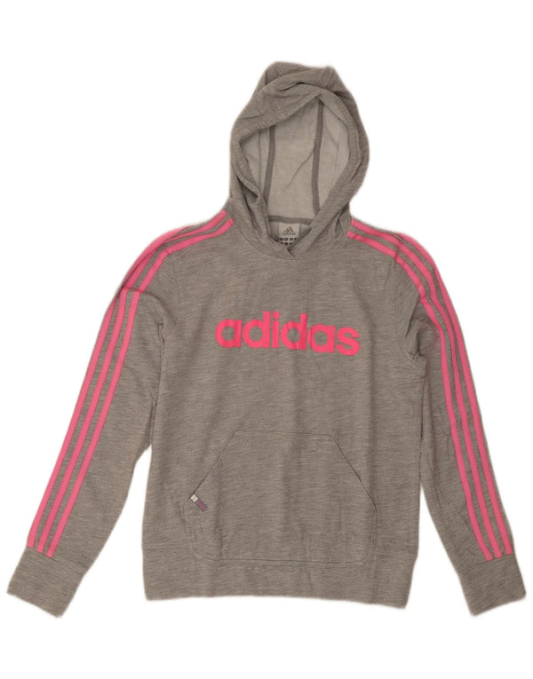 Felpa con cappuccio grafica da donna Adidas UK 14 Cotone chiazzato grigio medio