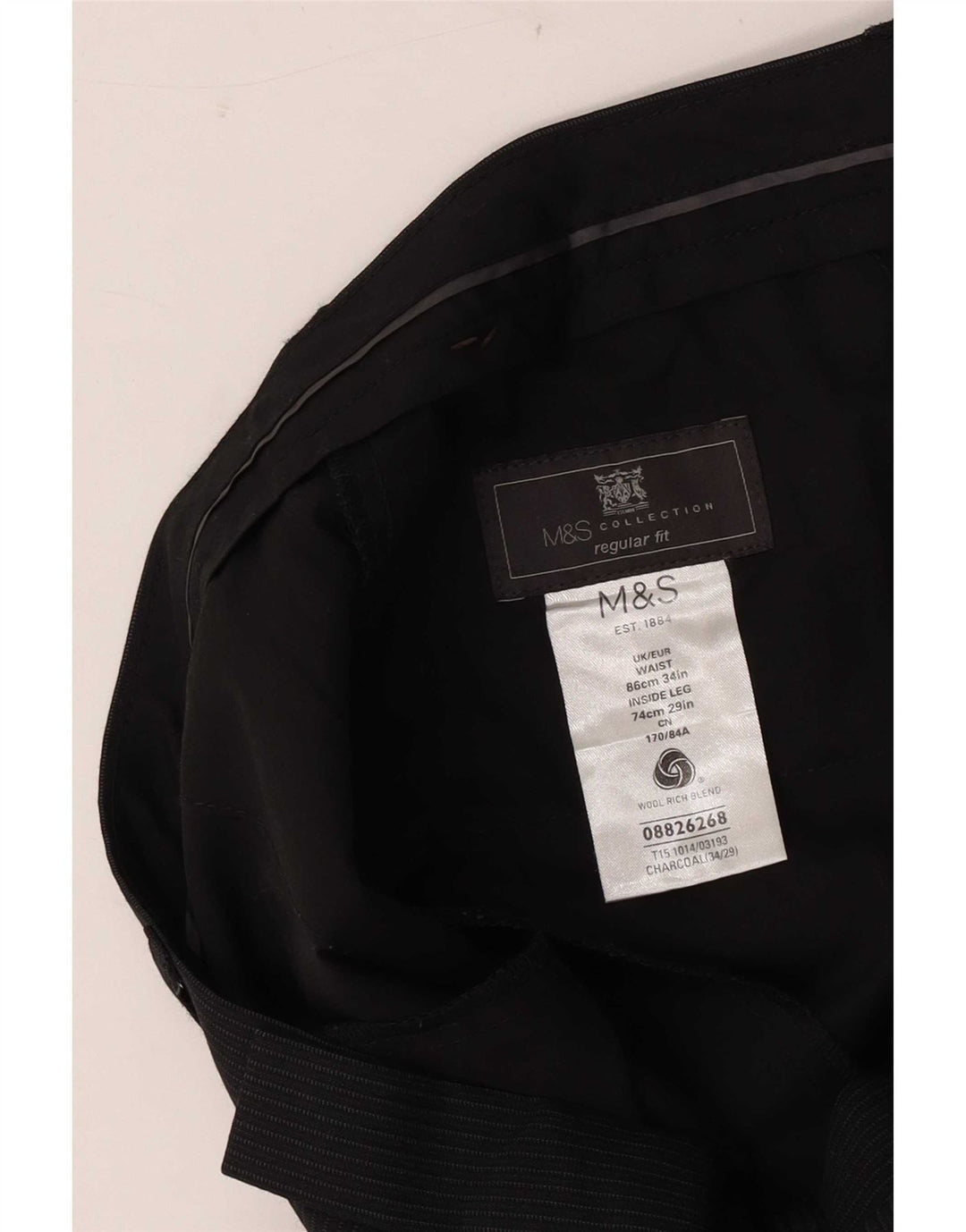 Pantaloni casual da uomo Marks & Spencer vestibilità regolare W34 L29 lana a righe grigie