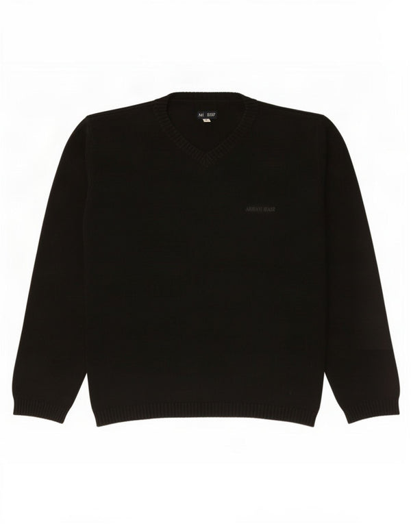 Armani Jeans Maglione da uomo con scollo a V grande in cotone nero