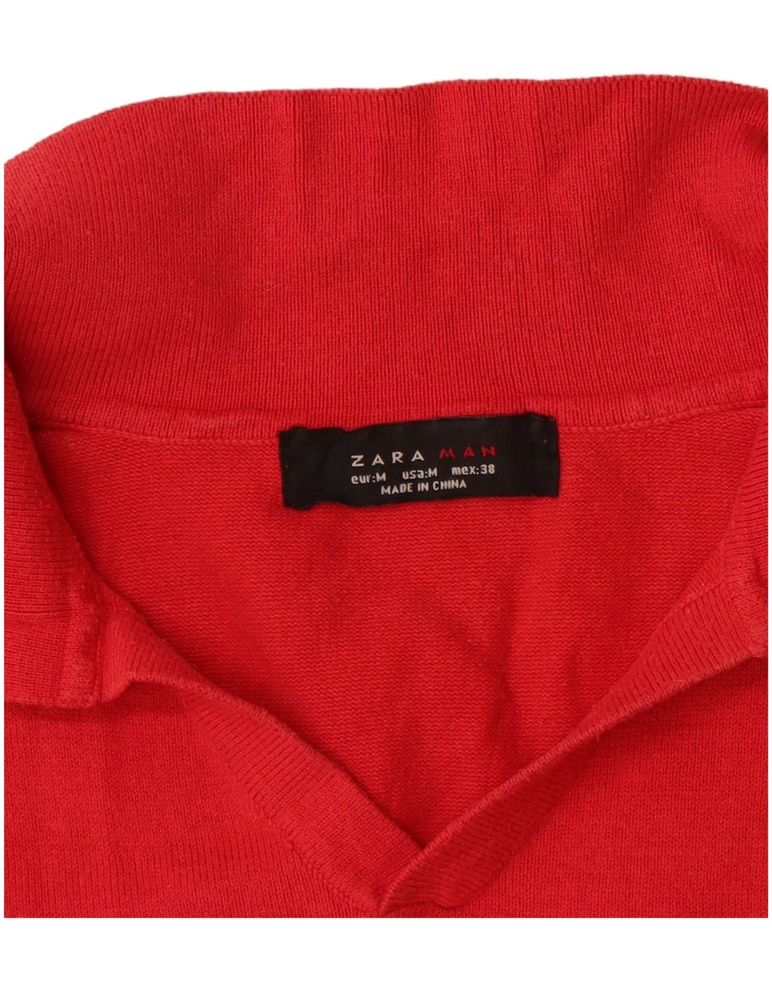Maglione Zara da uomo a maniche corte con collo polo in cotone rosso medio