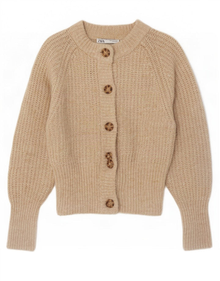 Maglione cardigan da donna Zara UK 12 Poliestere beige medio
