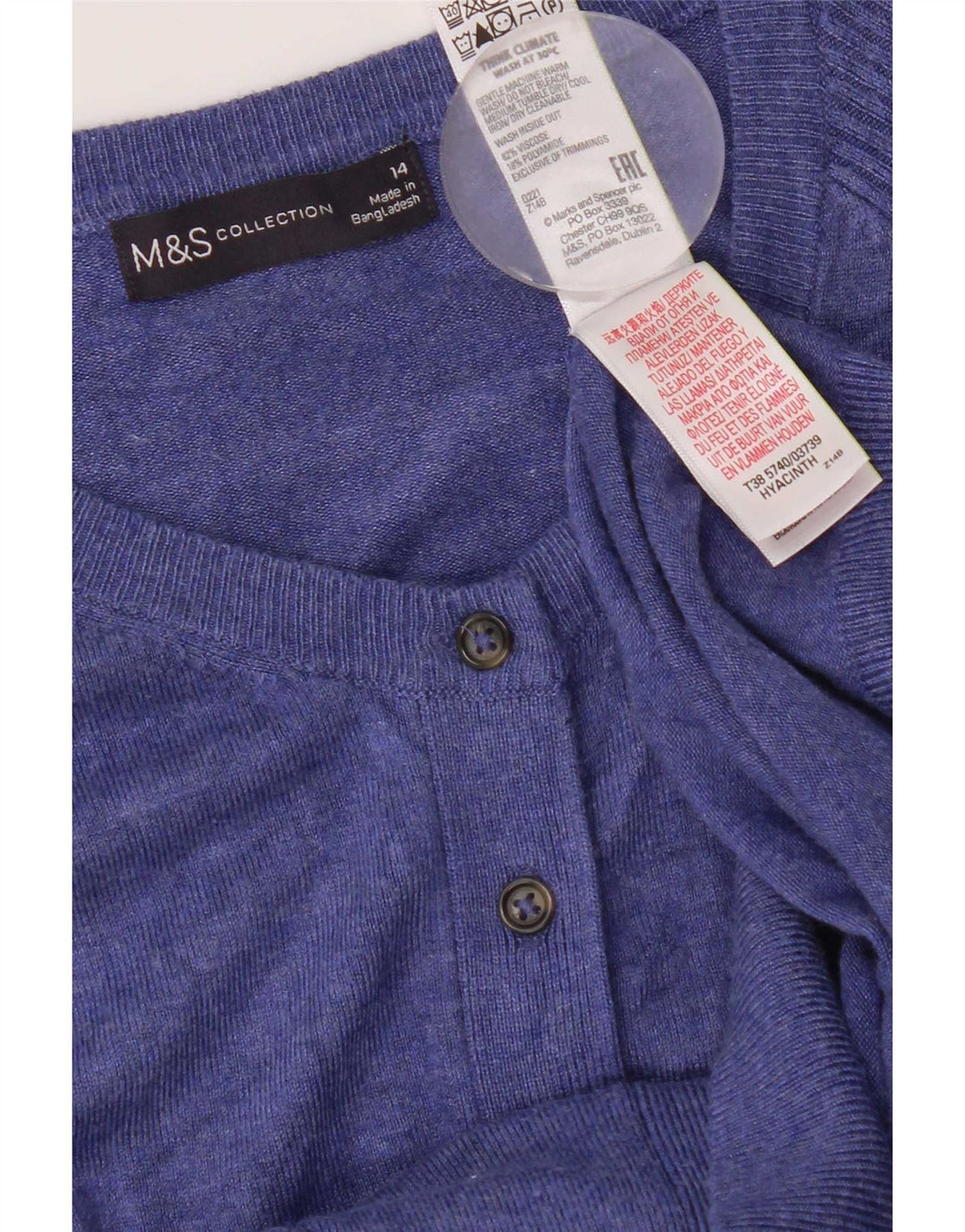 Maglione cardigan da donna Marks & Spencer UK 14 Viscosa blu medio