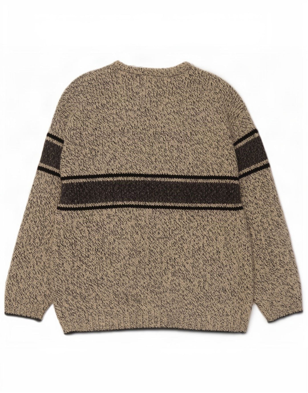 Maglione vintage da uomo con scollo a V XL in lana screziata grigia