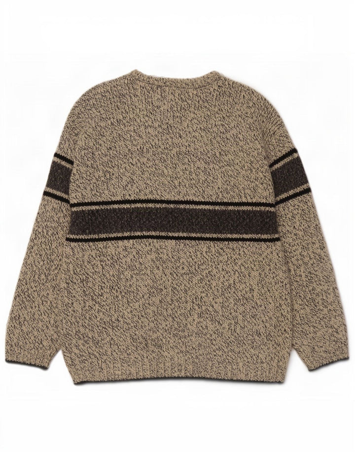 Maglione vintage da uomo con scollo a V XL in lana screziata grigia