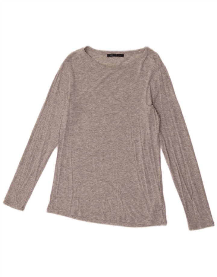 Top manica lunga da donna Marks & Spencer UK 14 grigio medio modal