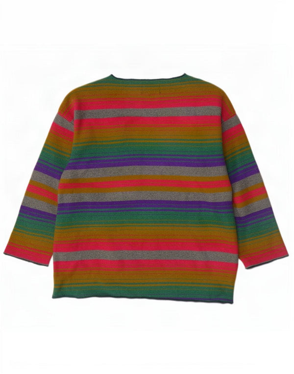 Maglione vintage da donna con scollo a V UK 18 XL in lana a righe multicolore