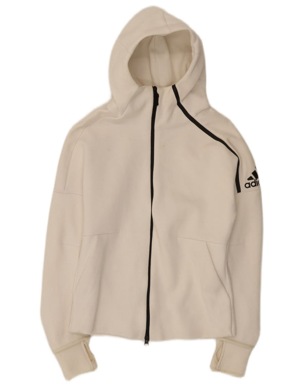 Adidas Felpa con cappuccio e zip da donna UK 10 Small Bianco Cotone
