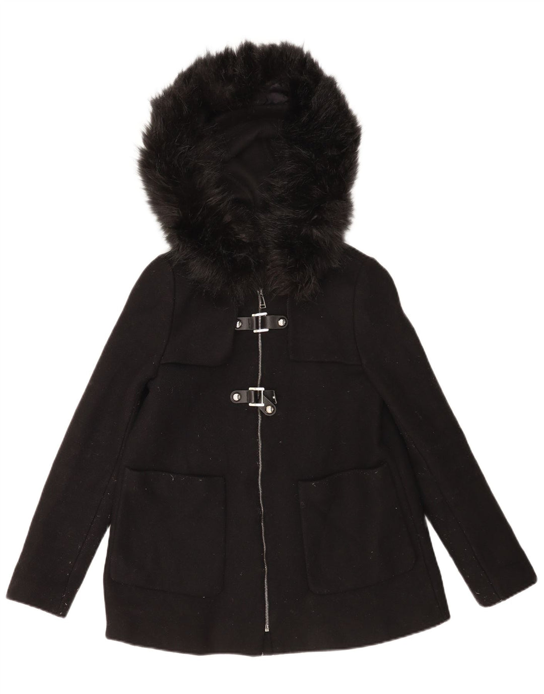 Giacca a vento con cappuccio da donna Zara UK 10 piccola in lana nera