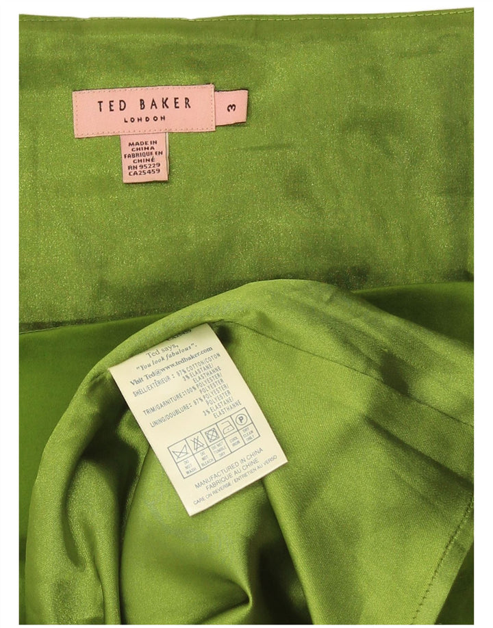 Ted Baker Abito tubino senza maniche con volant da donna taglia 3 cotone verde medio