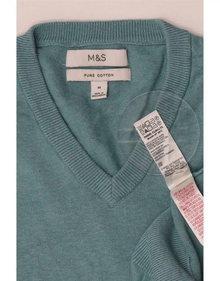 Maglione da uomo con scollo a V Marks & Spencer in cotone blu medio