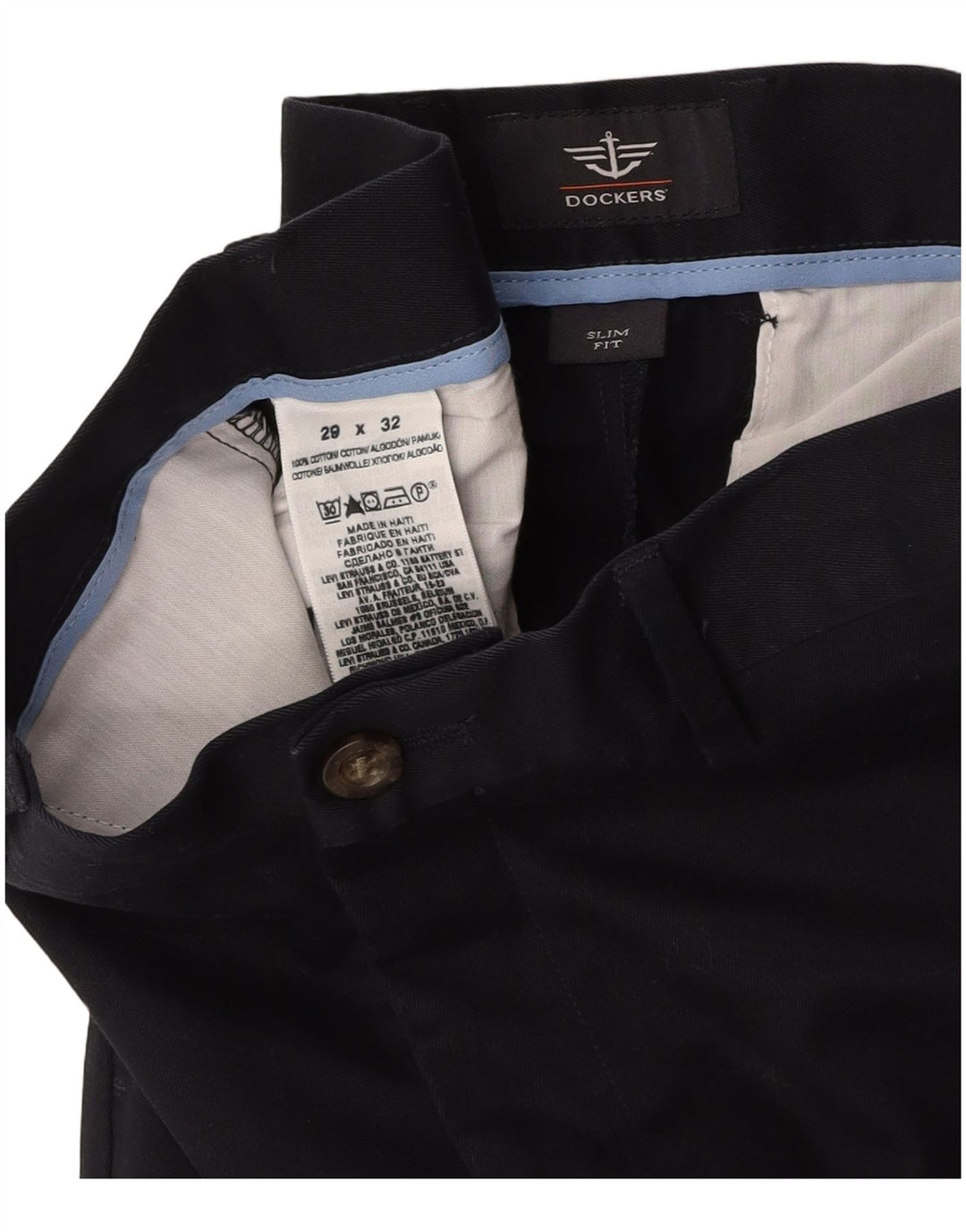 DOCKERS Pantaloni chino slim fit da uomo W29 L32 cotone blu navy