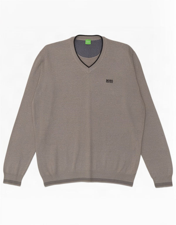 Maglione maglione da uomo con scollo a V Hugo Boss 2XL acrilico gessato grigio