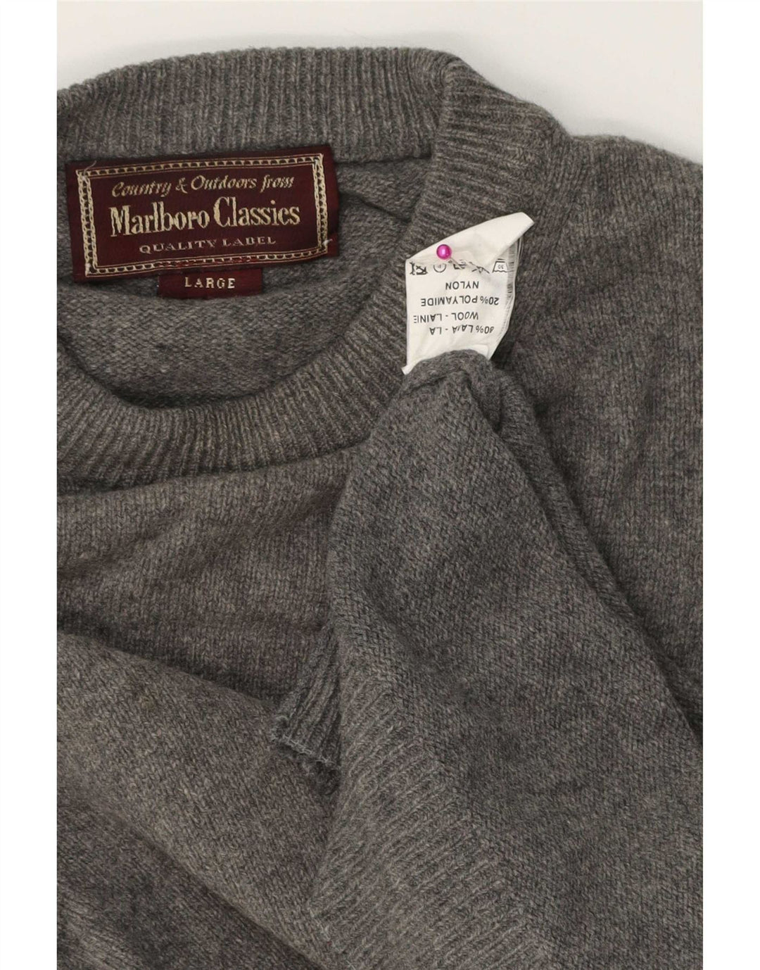Marlboro Classics Maglione girocollo da uomo in lana grigia grande