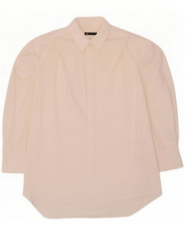 Zara Abito chemisier oversize da donna UK 10 piccolo in cotone bianco
