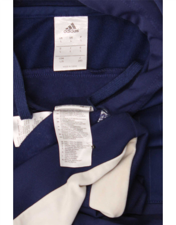Adidas Uomo Felpa con cappuccio Maglione Large Blu Navy Colourblock Poliestere
