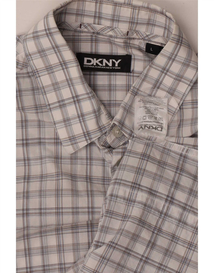 Camicia da uomo a maniche corte Dkny in cotone a quadri bianchi grandi