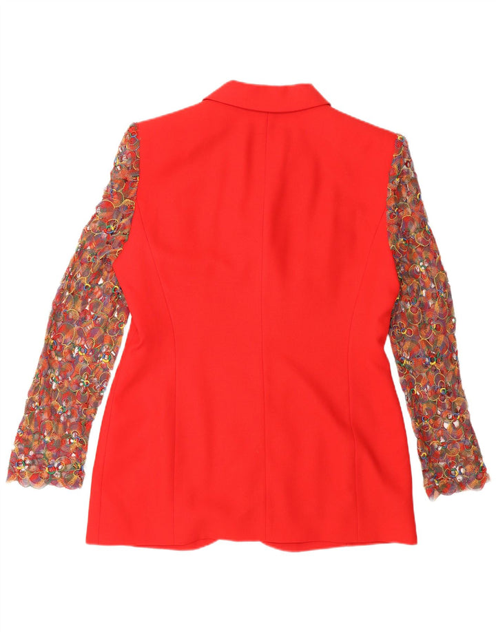 Giacca blazer a 3 bottoni da donna Prestige UK 14 Lana vergine floreale rossa media