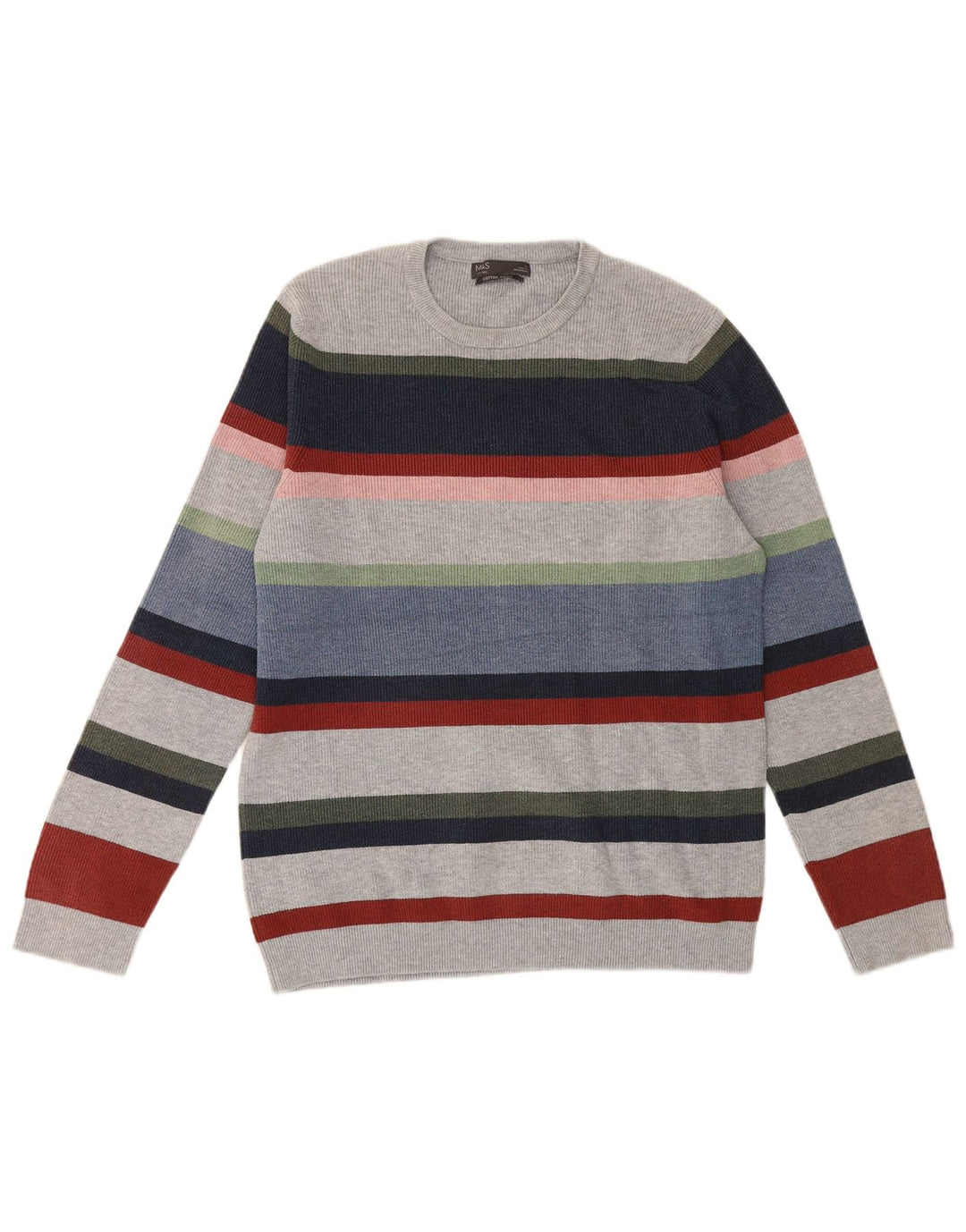 Marks & Spencer Maglione girocollo da uomo a righe grandi multicolori