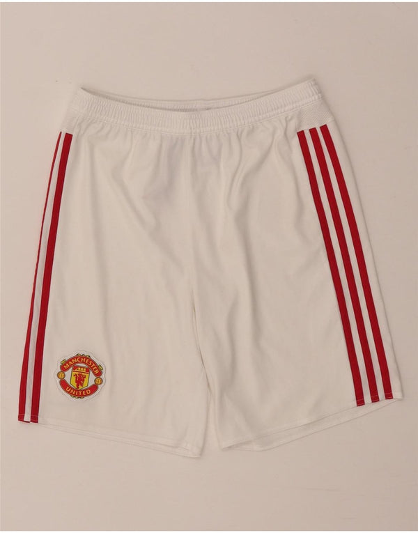 Pantaloncini sportivi Adidas da ragazzo del Manchester United 13-14 anni in poliestere bianco