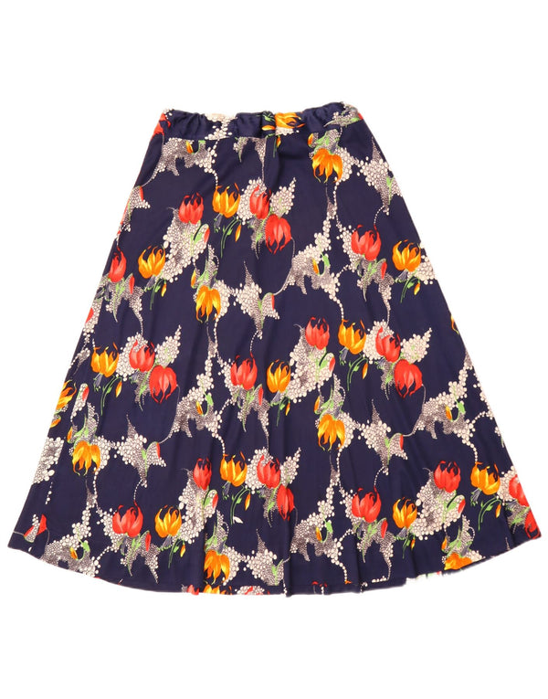 Gonna a trapezio da donna vintage W26 piccola bohémien floreale blu navy